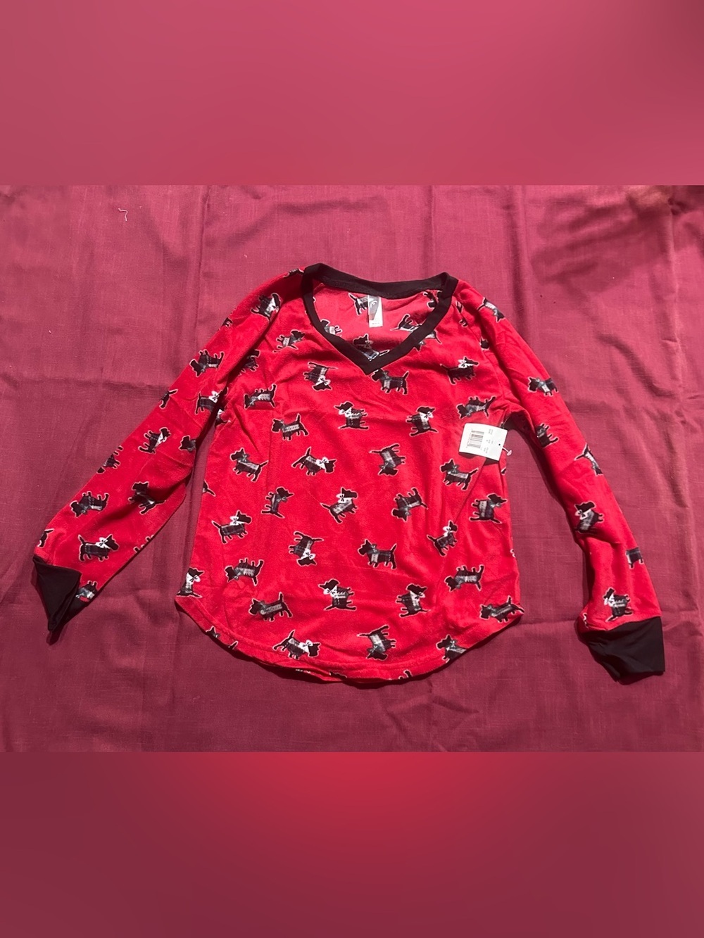 Go Couture Red & Black Dog-Print V-Neck Top and Pants Pajama set